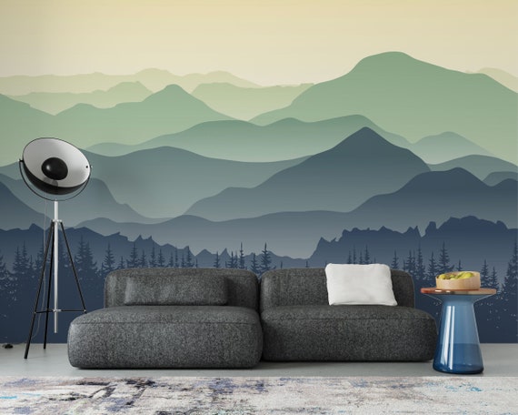 Mountains Wall Art, Forest Tree and Mountain Wallpaper, Traditional and Peel and Stick Wallpaper