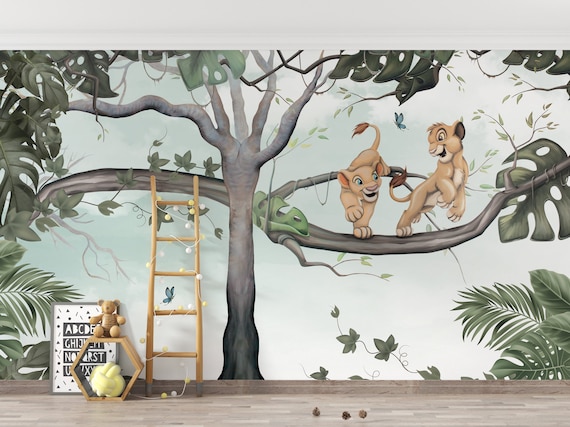 Lion King Nursery Wallpaper, Animals Wallpaper, Kids Room Wall Decor, Traditional and Peel and Stick Wallpaper