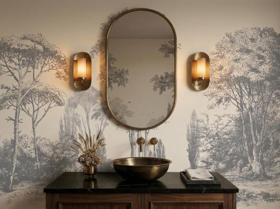 Vintage Tree Landscape Wallpaper - Hand Drawn Forest Peel and Stick Wall Mural