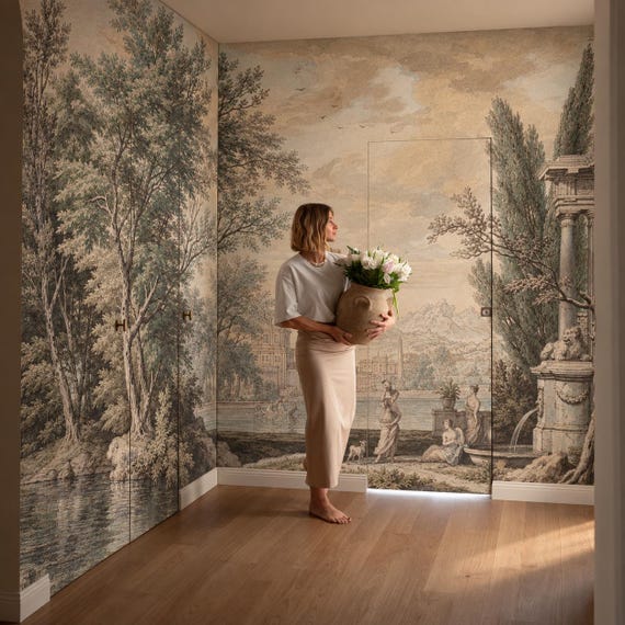 Antique Scene Wall Mural: Grand Tour Neoclassical Italian Landscape Wallpaper