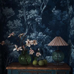 Midnight Blue Forest Wallpaper - Vintage Toile Tree Pattern Peel and Stick Wall Decor

Midnight Blue Wallpaper, Dark Forest Wallpaper, Blue Toile Mural, Botanical Tree Pattern, Woodland Wall Decor, Moody Forest Wallpaper, Navy Botanical Wallpaper, Elegant Dark Wall Mural, Vintage Toile Wallpaper, Enchanted Forest Design, Deep Blue Wall Art, Luxury Wallpaper Mural, Classic Botanical Print