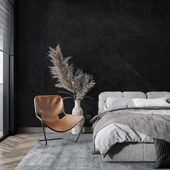 Black Concrete Wallpaper, Concrete Wall Mural, Traditional and Peel and Stick Wallpaper