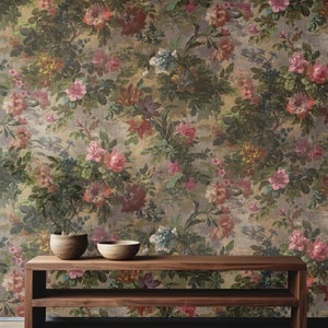 Carta da parati vintage con motivi floreali da giardino, eleganza da giardino antico, carta da parati tradizionale e stacca e attacca