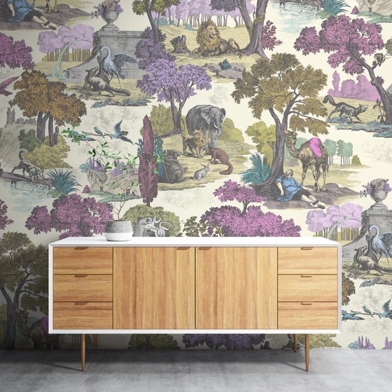 18th century French Versailles Grand Wallpaper, Sculptures Zoos in Large French Landscaped Gardens