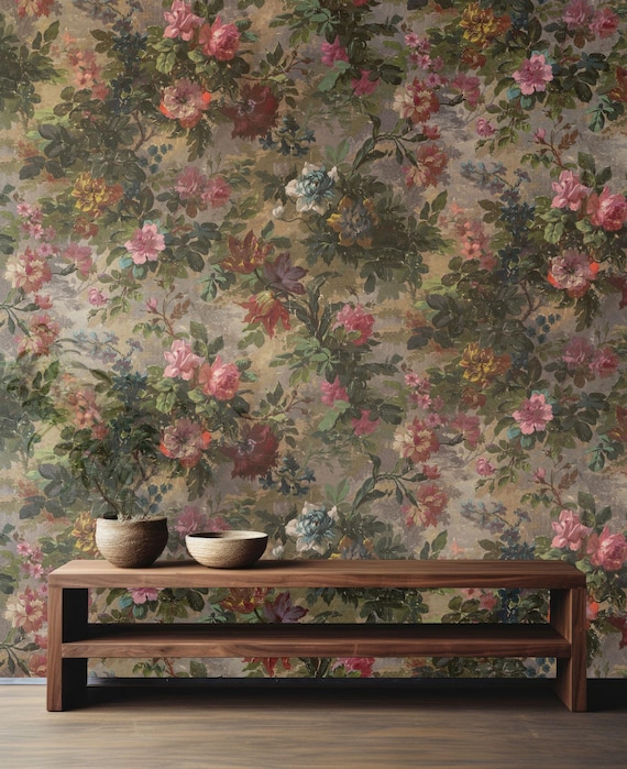 Vintage Floral Garden Wallpaper: Elegant Peel and Stick Wall Decor