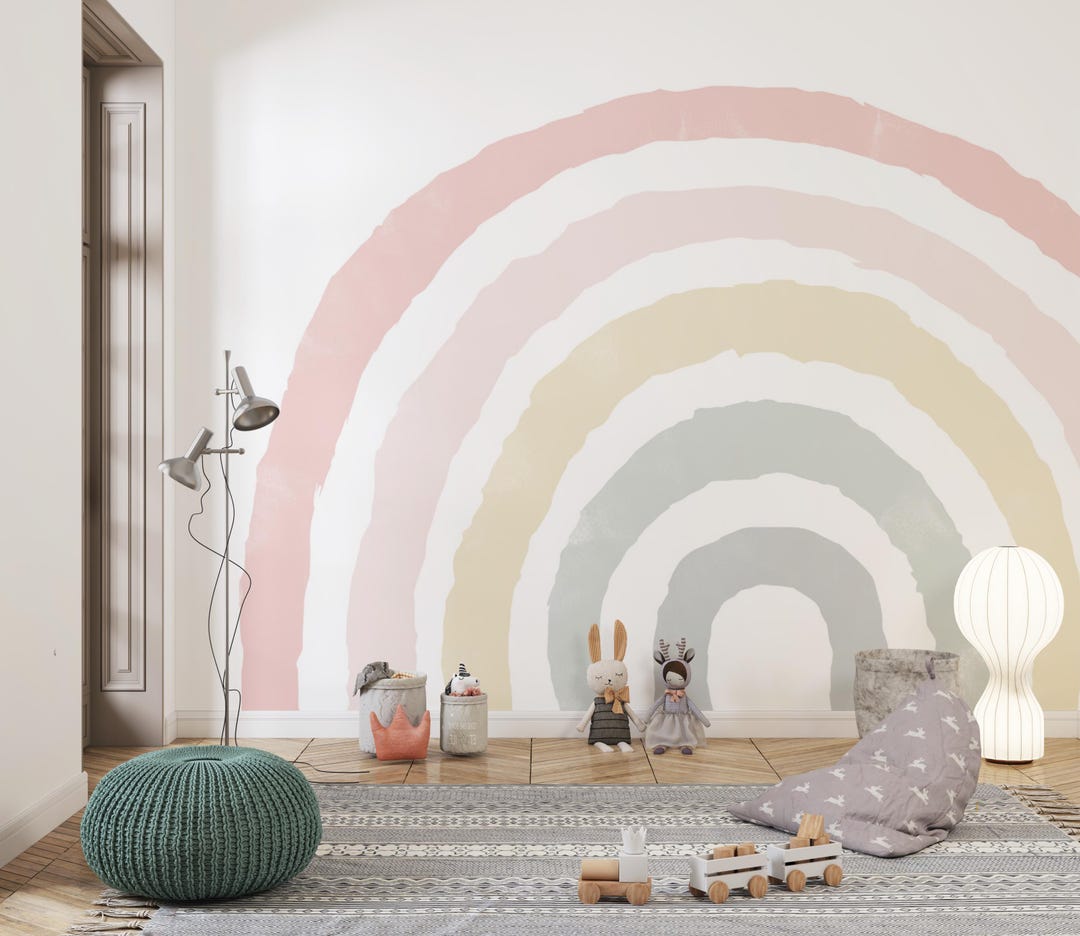 Boho Pastel Rainbow Wallpaper: Kids Room Wall Mural, Peel and Stick - Etsy
