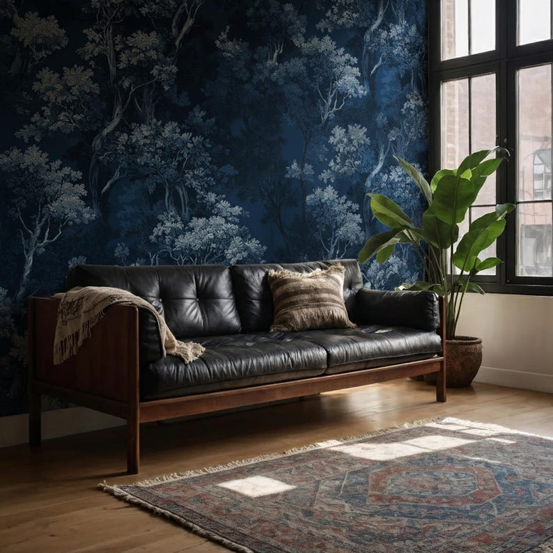 Midnight Blue Forest Wallpaper - Vintage Toile Tree Pattern Peel and Stick Wall Decor

Midnight Blue Wallpaper, Dark Forest Wallpaper, Blue Toile Mural, Botanical Tree Pattern, Woodland Wall Decor, Moody Forest Wallpaper, Navy Botanical Wallpaper, Elegant Dark Wall Mural, Vintage Toile Wallpaper, Enchanted Forest Design, Deep Blue Wall Art, Luxury Wallpaper Mural, Classic Botanical Print