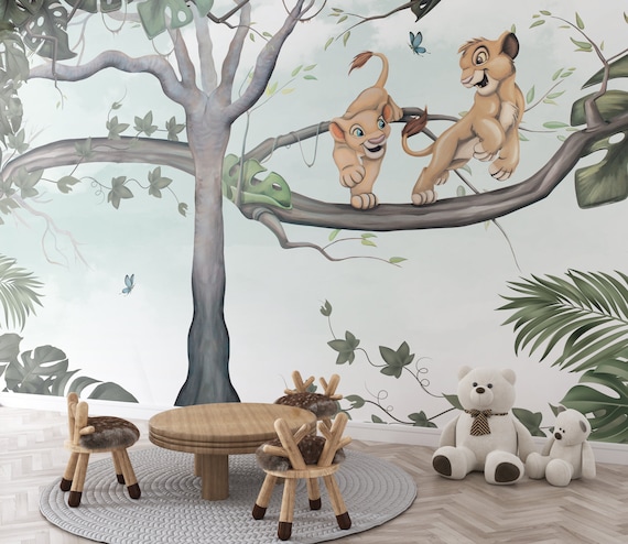 Lion King Nursery Wallpaper, Animals Wallpaper, Kids Room Wall Decor, Traditional and Peel and Stick Wallpaper