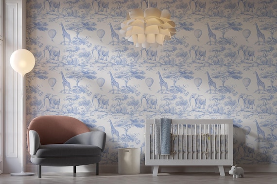 Blue Toile Kids Wallpaper - Woodland Nursery Decor Peel & Stick