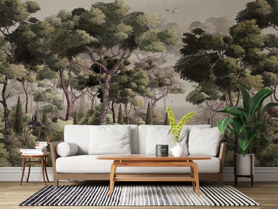 Vintage Forest Wallpaper - Misty Woodland Landscape Peel and Stick Wall Mural