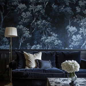 Midnight Blue Forest Wallpaper - Vintage Toile Tree Pattern Peel and Stick Wall Decor

Midnight Blue Wallpaper, Dark Forest Wallpaper, Blue Toile Mural, Botanical Tree Pattern, Woodland Wall Decor, Moody Forest Wallpaper, Navy Botanical Wallpaper, Elegant Dark Wall Mural, Vintage Toile Wallpaper, Enchanted Forest Design, Deep Blue Wall Art, Luxury Wallpaper Mural, Classic Botanical Print