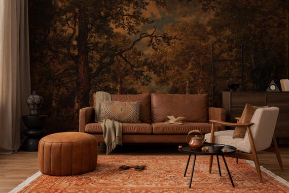 Dark Tree Scenic Wallpaper - Forest Landscape Atmosphere Wall Mural