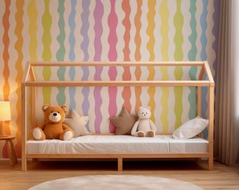Pastell Regenbogen Gestreifte Tapete: Kinderzimmer Dekor (Schälen und Aufkleben)