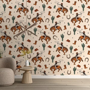 Wild West Rodeo Cowboy Peel and Stick Wallpaper - Rustic Desert Vibes for your Space, Traditional and Peel and Stick Wallpaper