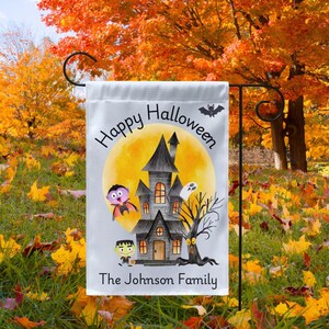 Custom Garden Flag, Personalized Halloween Yard Flag Custom Haunted House Yard Art, Personalized Halloween Decor Porch Flag, Fall Patio Flag