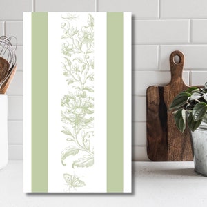 Sage Grün Floral gestreift Geschirrtuch Küchentuch Baumwollköper Küche Dekor Einweihungsparty Geschenk Neues Zuhause Geschenk Weihnachtsgeschenk Mama Geschenk