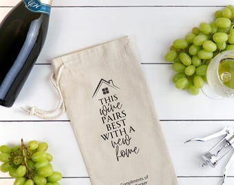 Custom wine bag, Personalized wine tote, New Home Wine Gift Bag, Custom Realtor Gift for Wine Lover, Personalized Housewarming Wine Gift Bag
