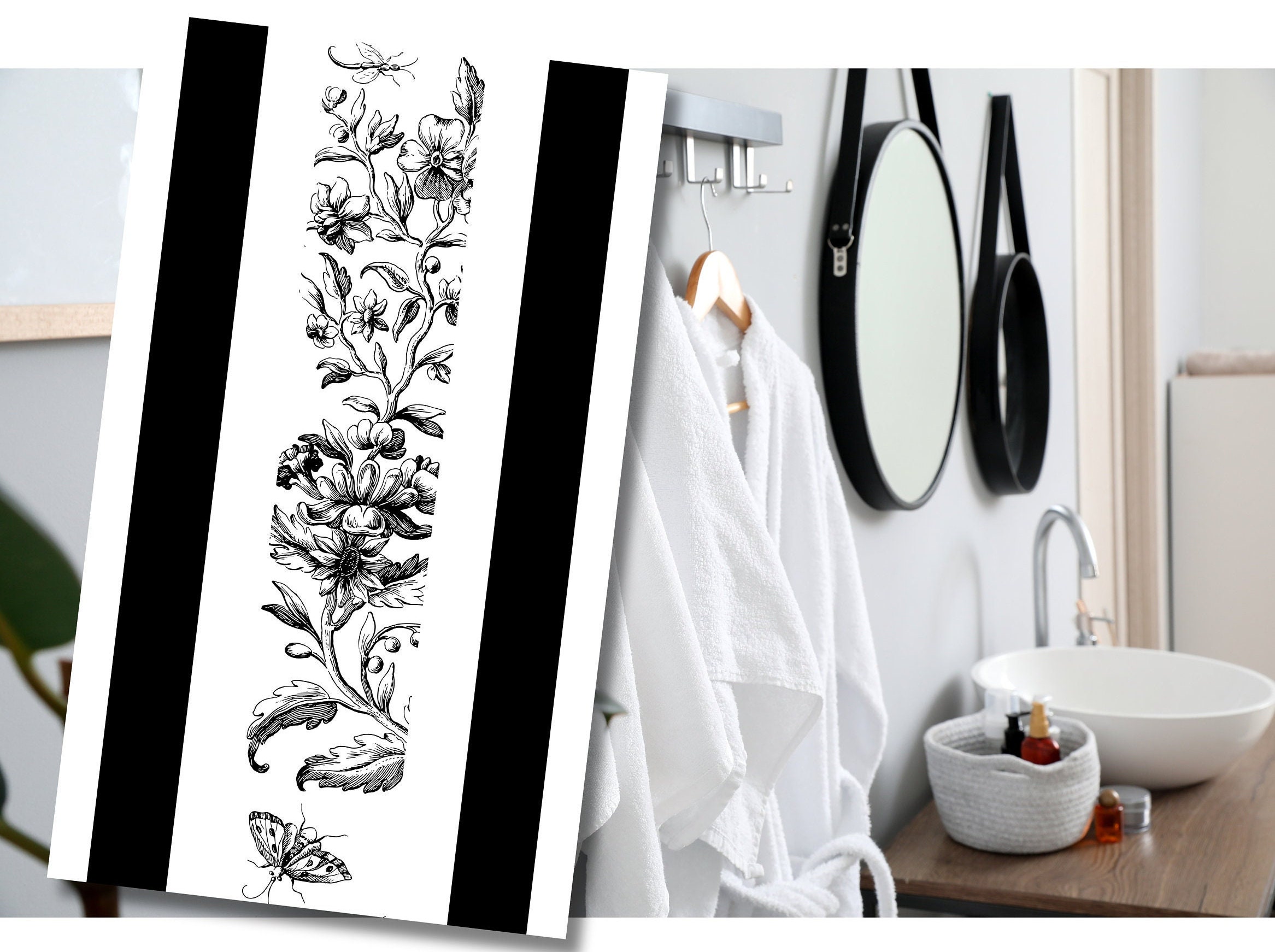 Black and white floral towels hotsell