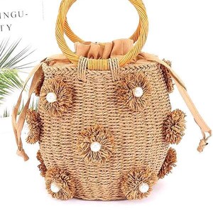 Handmade Faux Straw Buclet Bag with Handle Bag- Summer Chic