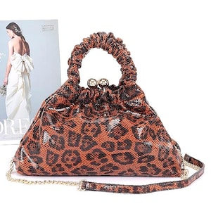 Soft, gathered, Faux Leather Bag in Leopard Print