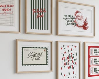 Funny Christmas Bathroom Print Bundle: Retro Holiday Wall Art (Digital Download)