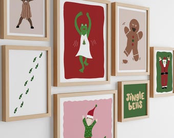 Hand Drawn Christmas Wall Art Bundle: Quirky Holiday Decor (digital download)