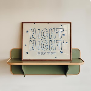 Night Night Sleep Tight Printable, Blue Nursery Wall Art Bedtime Poster, Retro Hand Drawn Bedroom Decor (Digital Download)