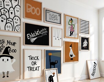 Quirky Hand Drawn Halloween Art Prints: Spooky Gallery Wall Set (Digital Download)