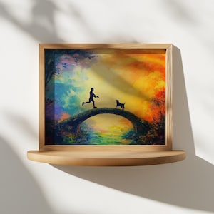Rainbow Bridge Painting PRINTABLE, We Meet at the Rainbow Bridge Pet Loss Digital Print, Afterlife Rainbow Bridge Art, Bonus Note Printable