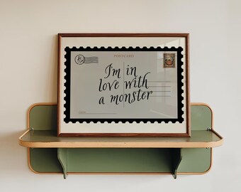 In Love with a Monster Gothic Printable Wall Art, Postcard Halloween Decor (Digital Download)