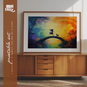Pintura da Ponte do Arco-Íris PARA IMPRIMIR, Impressão digital sobre perda de animais de estimação, Arte da Ponte do Arco-Íris para a vida após a morte, Nota bônus para impressão