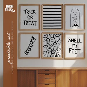 Trick or Treat Smell My Feet PRINTABLES, Silly Ghost Halloween Digital Prints, Downloadable Photo Wall Collage, Hand Drawn Digital Wall Art