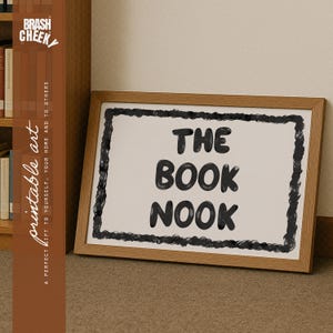 The Book Nook DRUCKBAR, Bücherwurm Digitaldruck, Buch-Liebhaber-Wandkunst, Leseraum-Dekor, Hand gezeichnetes herunterladbares sofortiges Druckgeschenk
