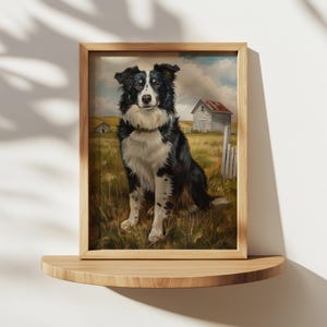 Border Collie Painted PRINTABLE, Digital Download Farm Print, Herding Dog Digital Painting, Farmhouse Wall Decor, Dog Digital Painting