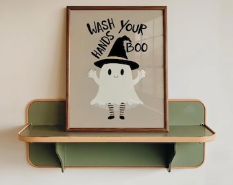 Ghost Bathroom Wall Art, Hand Drawn Halloween Decor (Digital Download)