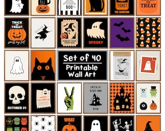 Retro Halloween Wall Art Bundle, 40 Spooky Prints (Digital Download)
