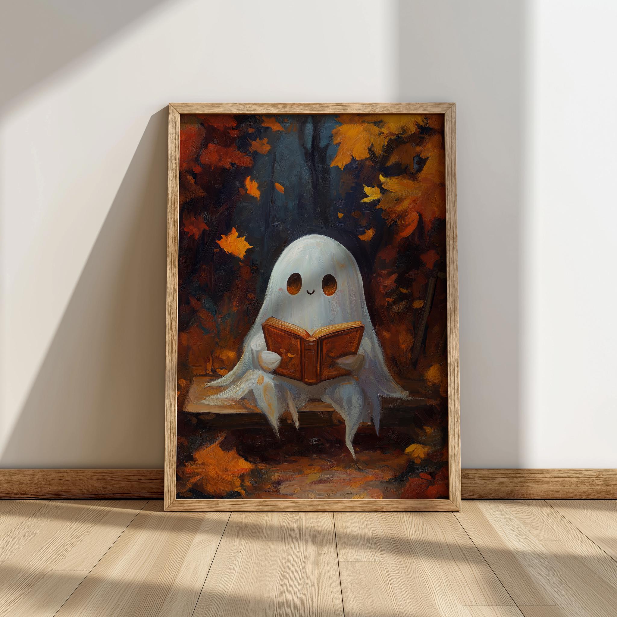 Fall Ghost Reading A Book PRINTABLE, Halloween Digital Print, Cute Fall ...