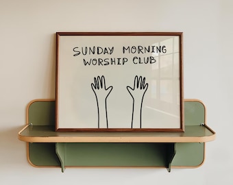 Sunday Morning Worship Club Printable Wall Art, Hand Drawn Christian Decor (Digital Download)