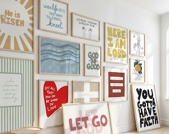 Hand Drawn Christian Art Bundle, 14 Unique Printable Wall Art Designs (Digital Download)