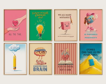 Classroom Wall Art Bundle PRINTABLES, leuke klasposters, leuke inspirerende muurkunst voor klas, cadeaus leraar, digitale downloadkunst