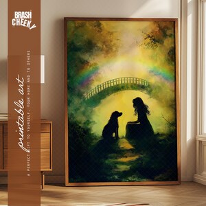 Pintura sobre perda de animal de estimação arco-íris para impressão, impressão digital do Memorial "Nos encontramos no Arco-Íris", arte do arco-íris sobre a vida após a morte, nota bônus para impressão