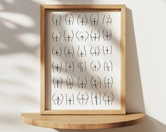 Funny Butt Cheeks Bathroom Art Print: Hand Drawn Humor (Digital Download