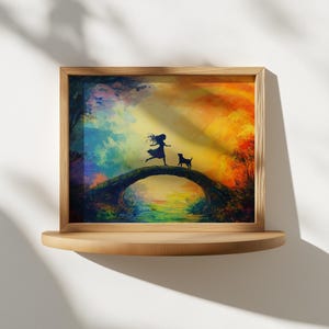 Rainbow Bridge Painting PRINTABLE, We Meet at the Rainbow Bridge Pet Loss Digital Print, Afterlife Rainbow Bridge Art, Bonus Note Printable