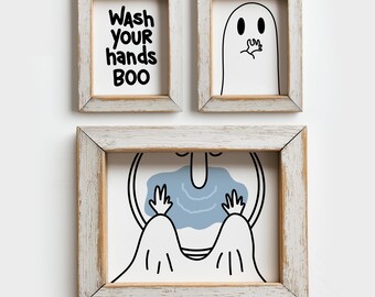 Funny Ghost Bathroom Print Set of 3: Hand-Drawn Nose Plugging Art (Digital Download