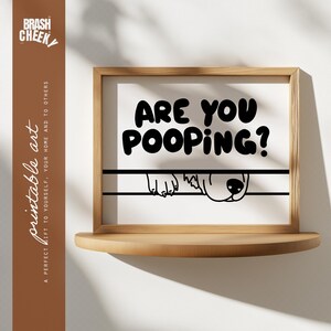Are You Pooping Bathroom PRINTABLE, Humorous Dog Bathroom Digital Print, Simple Hand Drawn Funny Bathroom Wall Art, Peeping Dog Bath Prints