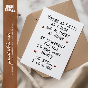 Lustiges Liebesgedicht DRUCKBAR, humorvolles Jubiläum Digitaldruck, druckbare Valentinstagskarte, Jahrestagsgeschenk, süßester Tagesgeschenk, Frau Geschenke