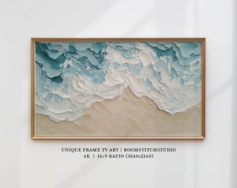 Seafoam Painted Shore Scene Samsung Frame TV Art, Summer Art for Frame TV, Coastal Digital Art, Frame TV Art Download, Instant Download