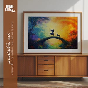 Pintura da Ponte do Arco-Íris PARA IMPRIMIR, Impressão digital sobre perda de animais de estimação, Arte da Ponte do Arco-Íris para a vida após a morte, Nota bônus para impressão