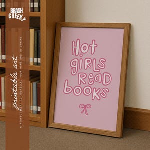 Heiße Mädchen lesen Bücher DRUCKBAR, Pink Hot Girl Digitaldruck, Buch-Liebhaber-Wandkunst, Buch-Wurm Wohnheim Dekor, Leseecke Instant Print Geschenke