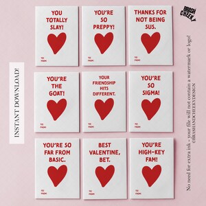 Cartes imprimables de la Saint-Valentin en argot pour l'école, Cartes de la Saint-Valentin à faire soi-même pour l'école, Cartes de la Saint-Valentin imprimables pour les enfants, Slay, Bet, Sigma, GOAT, High-Key, Sus